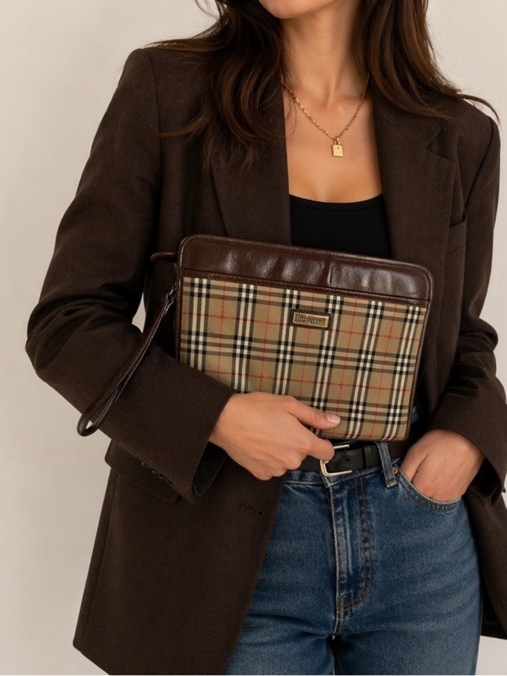 Vintage Burberrys Nova Check clutch bag w/COA